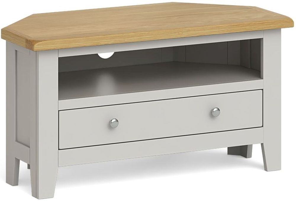 Guilford Grey And Oak Corner Tv Unit 90cm With Storage For Television Upto 32in Plasma