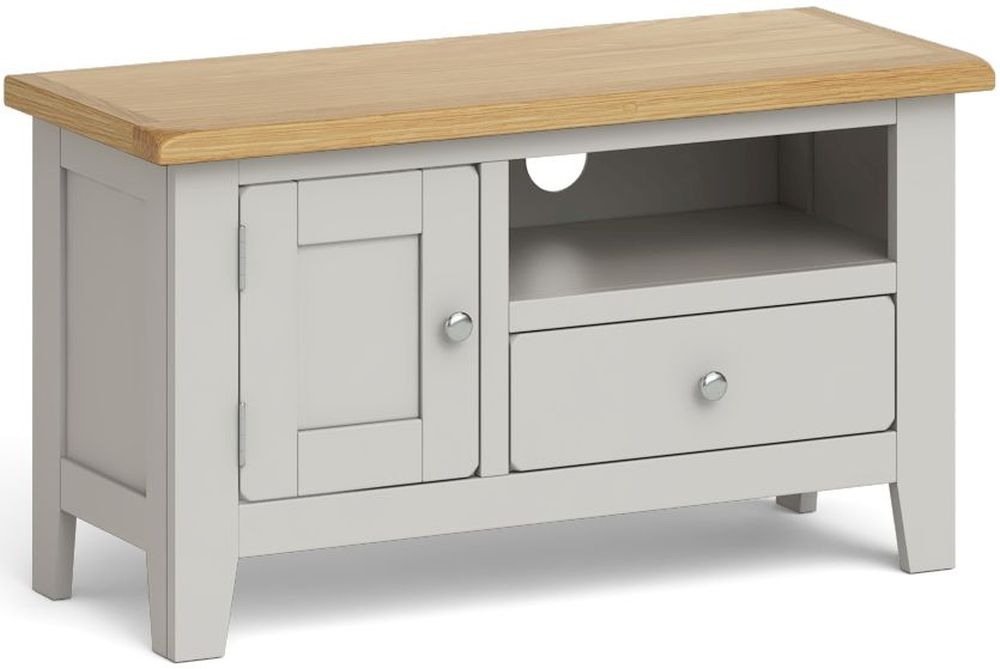 Guilford Grey And Oak Small Tv Unit 90cm With Storage For Television Upto 32in Plasma