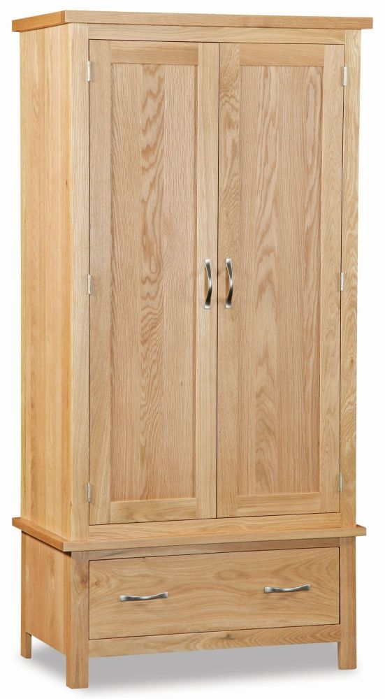 New Trinity Natural Oak Gents Double Wardrobe With 2 Doors 1 Bottom Storage Drawer