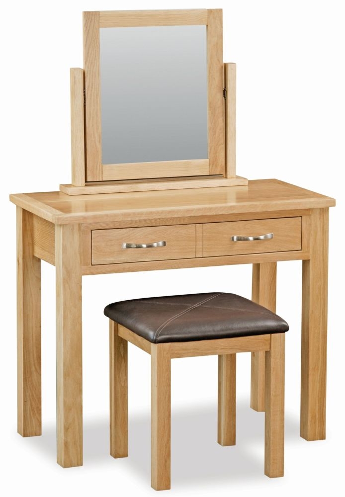 New Trinity Natural Oak Dressing Table Set With Stool Mirror