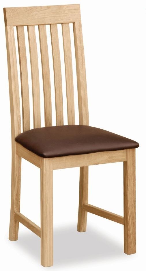 New Trinity Natural Oak Dining Chair Slatted Back With Faux Leather Padded Seat Sold In Pairs