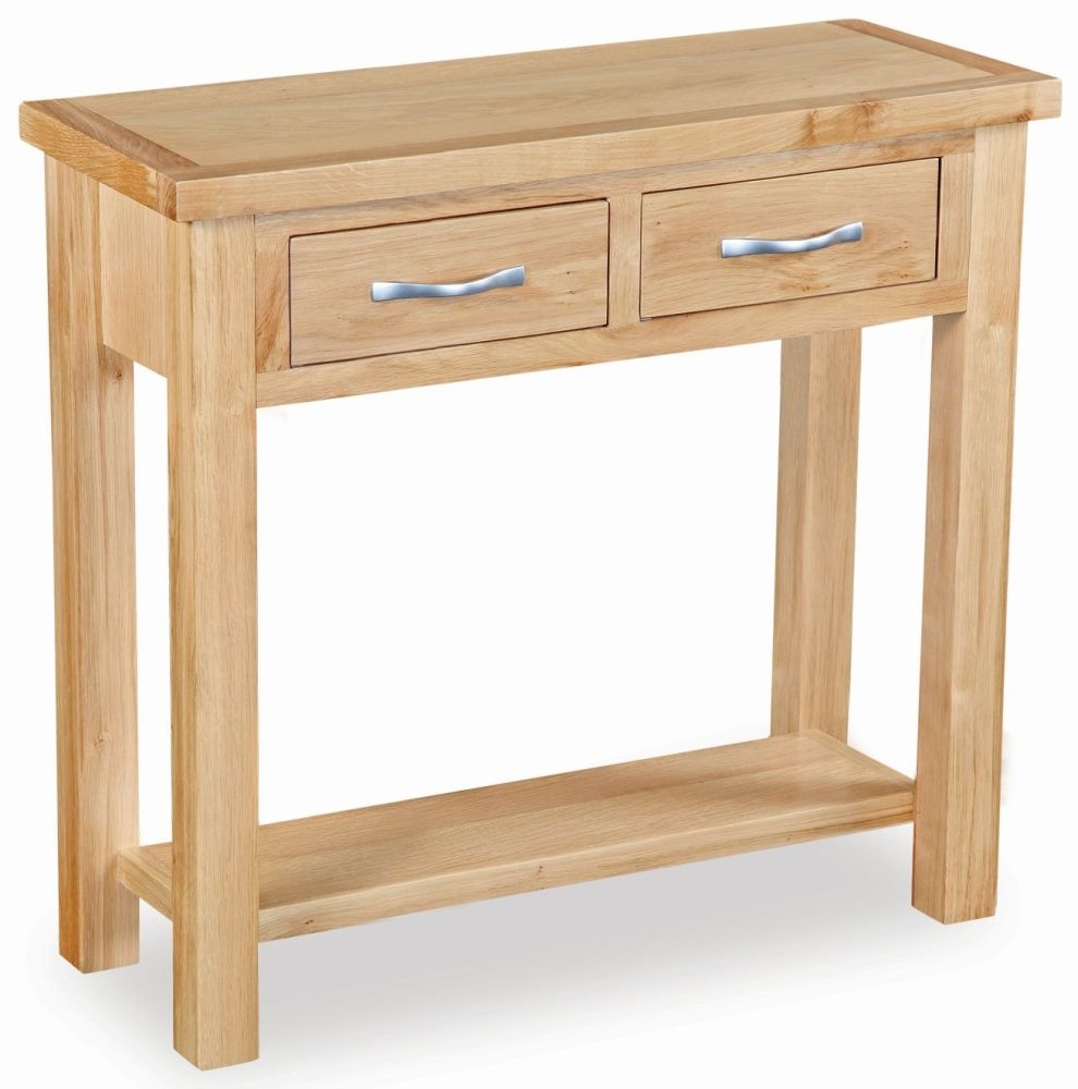 New Trinity Natural Oak Small Console Table 2 Drawers For Narrow Hallway