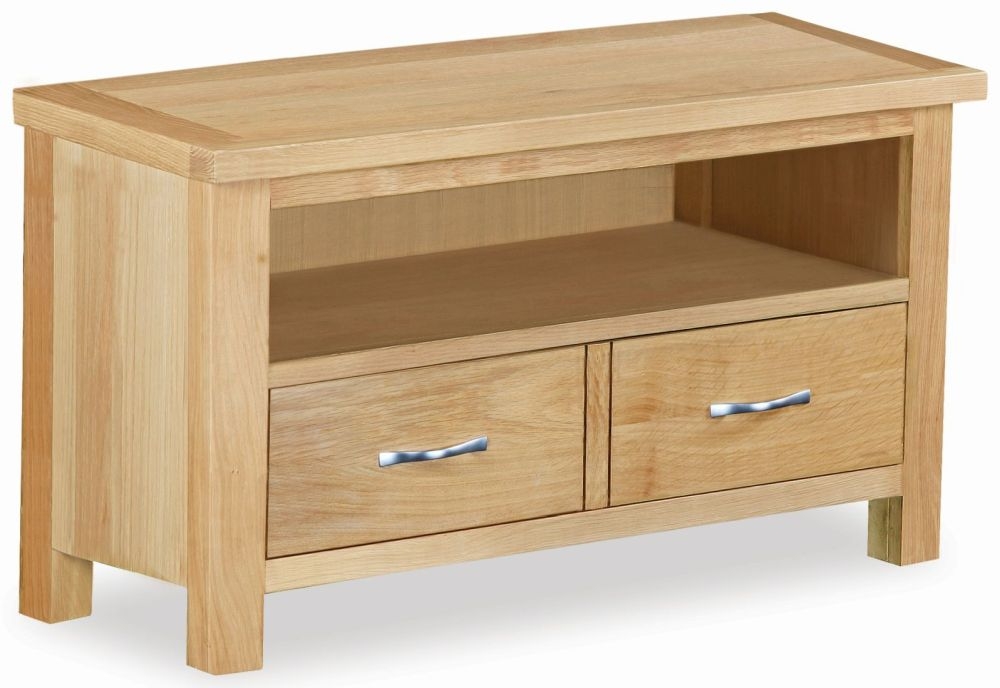 New Trinity Natural Oak Small Tv Unit 80cm With Storage For Television Upto 32in Plasma
