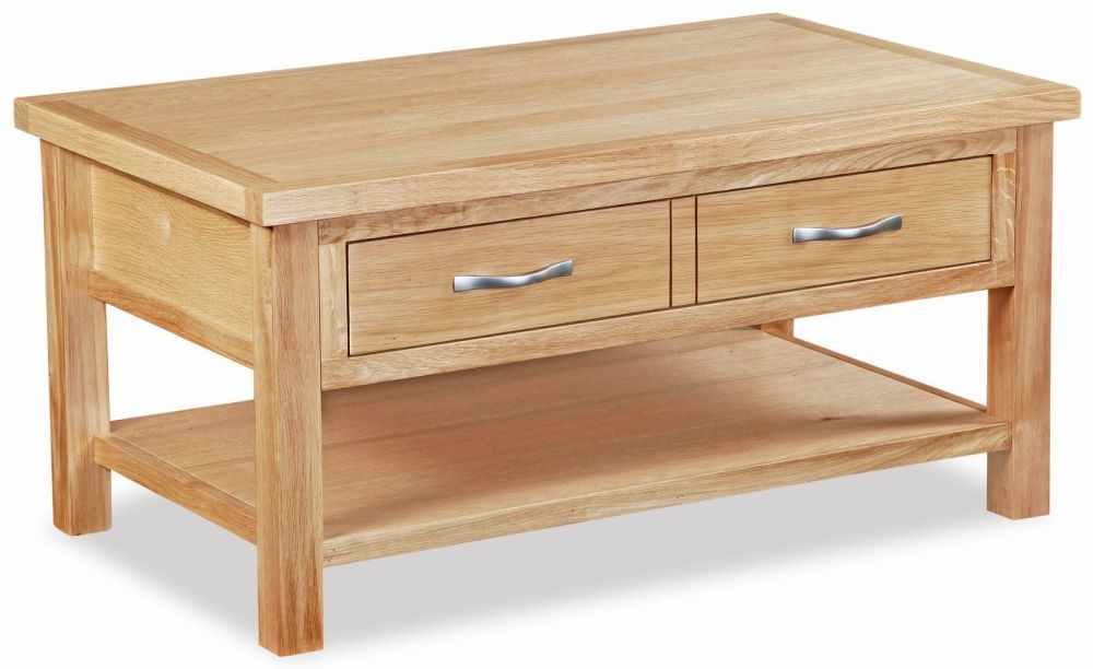 New Trinity Natural Oak Coffee Table Storage With 2 Drawers