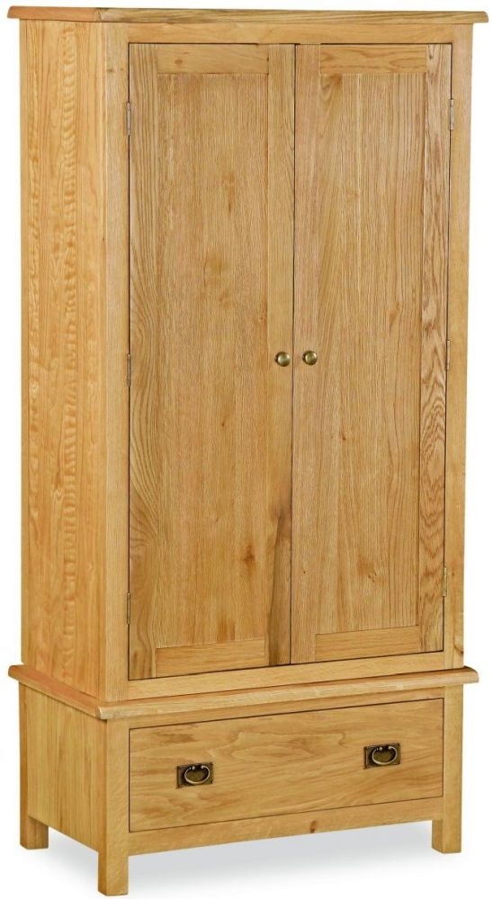 Salisbury Lite Natural Oak Gents Double Wardrobe With 2 Doors 1 Bottom Storage Drawer