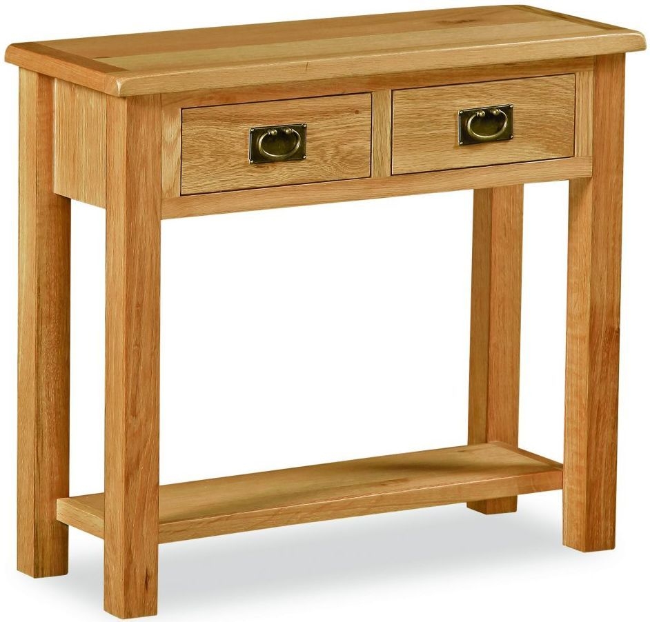 Salisbury Lite Natural Oak Small Console Table 85cm Width With 2 Drawers For Narrow Hallway