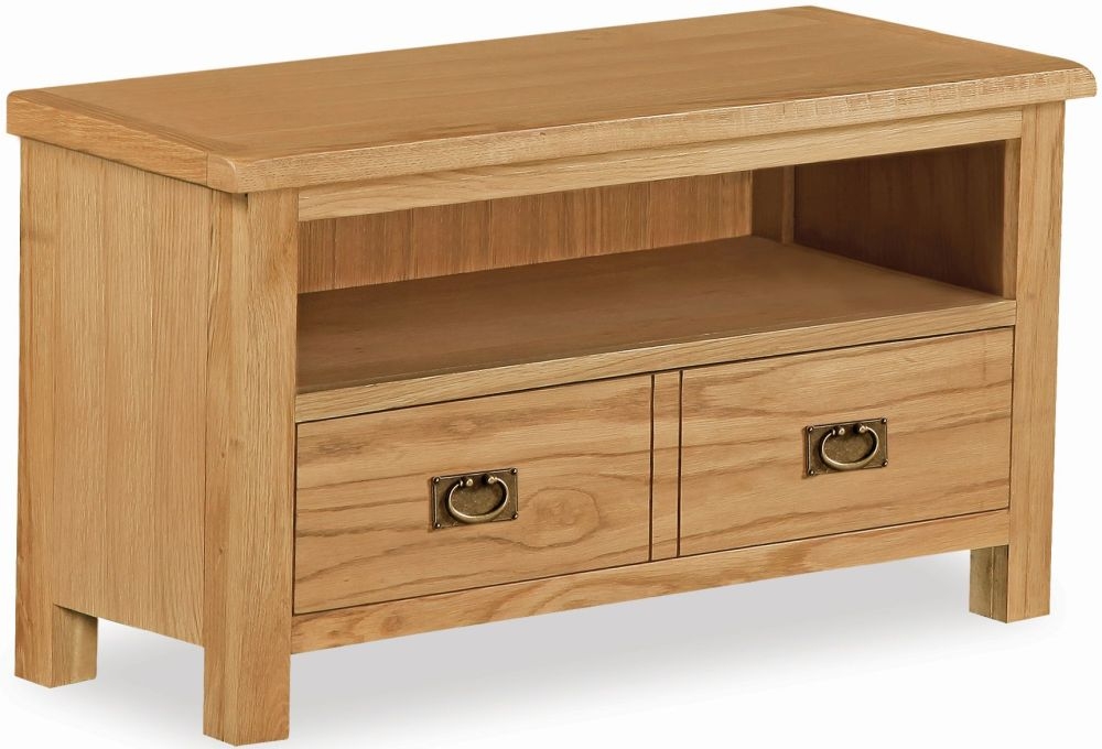 Salisbury Lite Natural Oak Small Tv Unit 80cm Width With 2 Drawers For Television Upto 32in Plasma