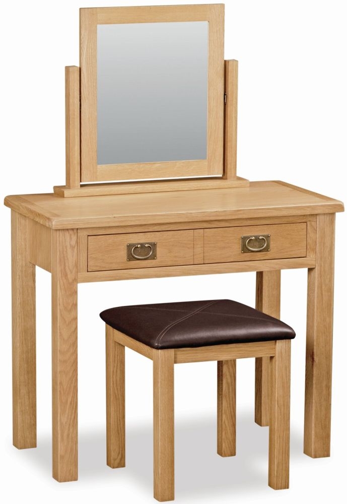 Salisbury Lite Natural Oak Dressing Table Set With Stool Mirror
