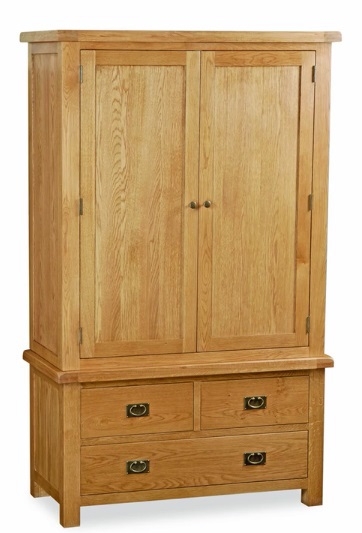 Salisbury Natural Oak Gents Wardrobe With 3 Doors 3 Bottom Storage Drawers