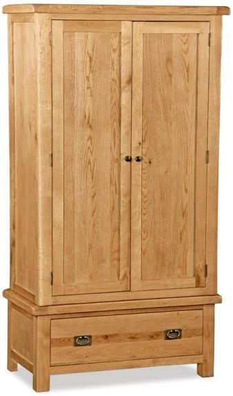 Salisbury Natural Oak Gents Double Wardrobe With 2 Doors 1 Bottom Storage Drawer