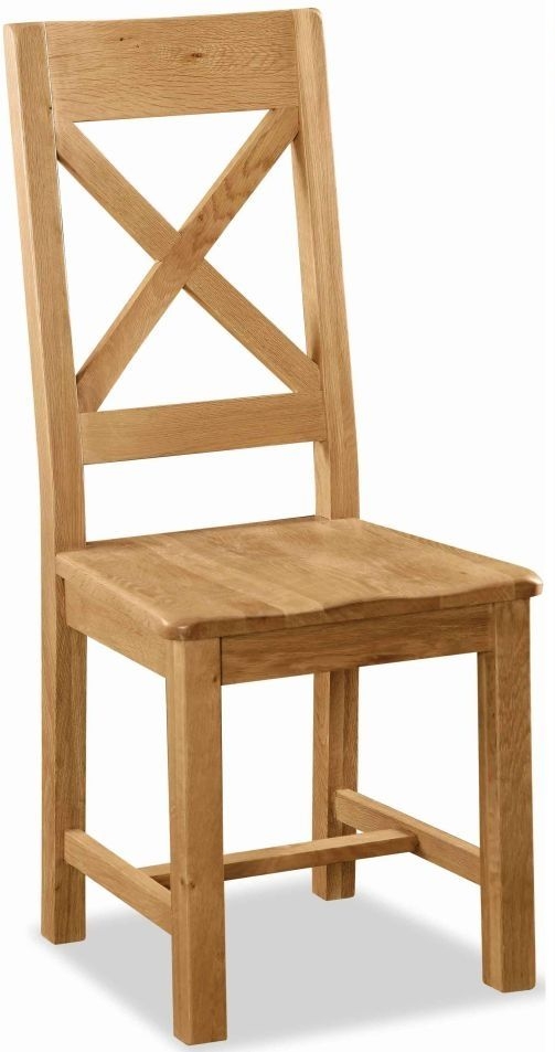 Salisbury Cross Back Oak Dining Chair With Wooden Seat Sold In Pairs