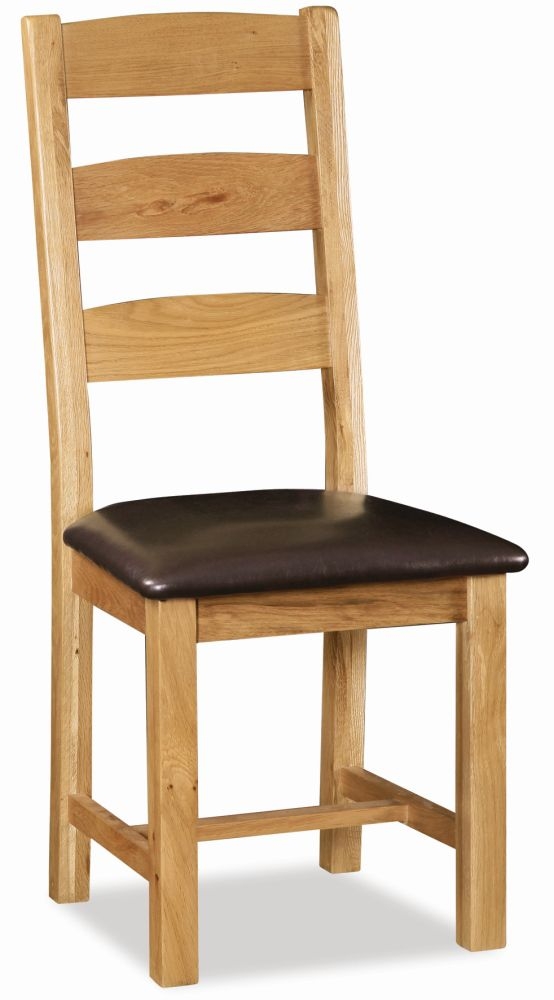 Salisbury Slatted Back Oak Dining Chair With Leather Seat Sold In Pairs Assembled