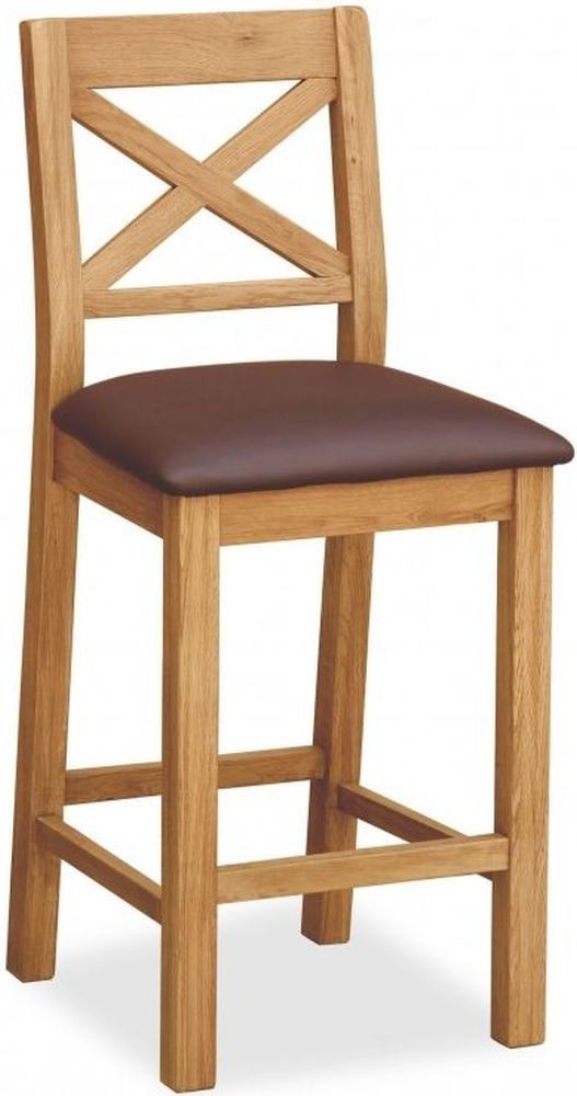 Salisbury Natural Oak Bar Stool Slatted Back With Faux Leather Padded Seat Sold In Pairs