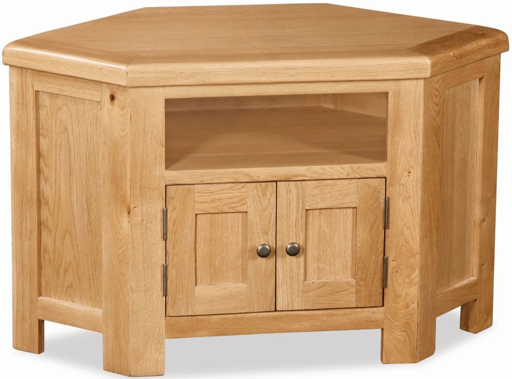 Salisbury Natural Oak Corner Tv Unit 105cm With Storage For Television Upto 32in Plasma