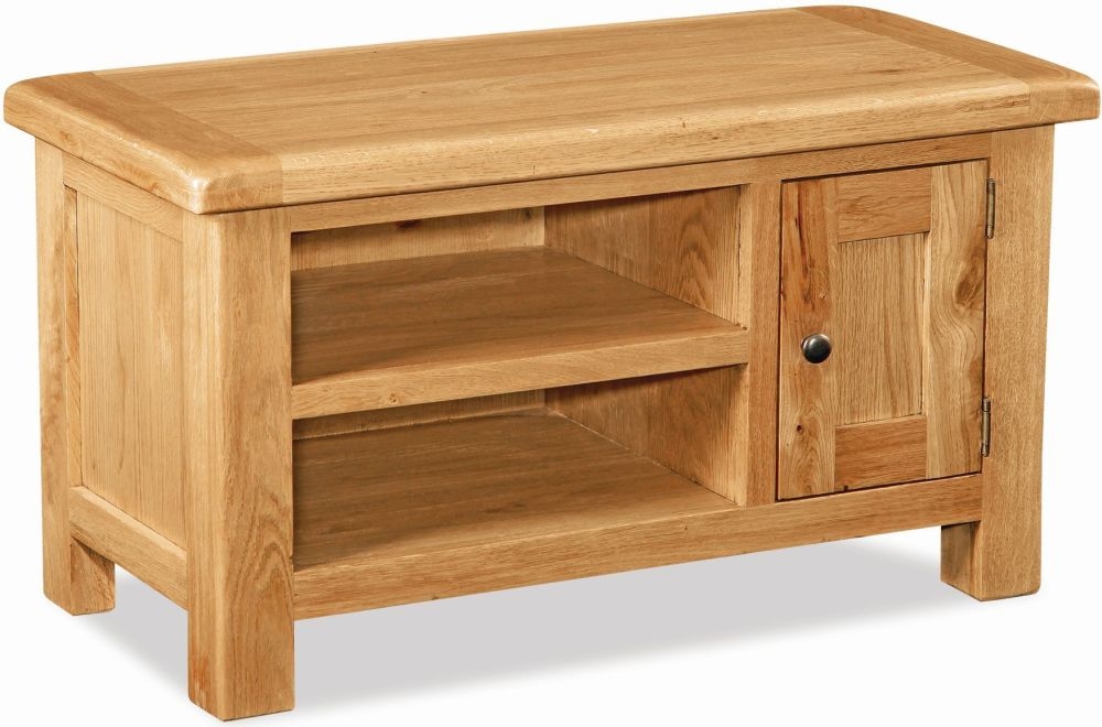 Salisbury Natural Oak Small Tv Unit 90cm With Storage For Television Upto 32in Plasma