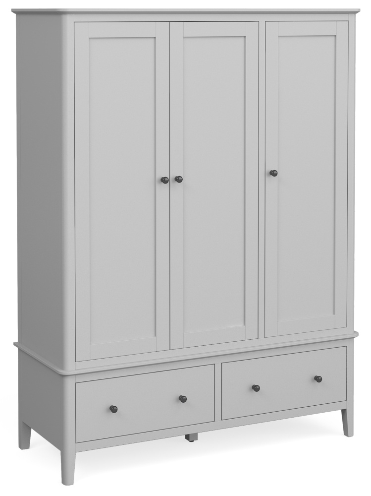 Stowe Silver Grey Triple Wardrobe With 3 Doors 2 Bottom Storage Drawers