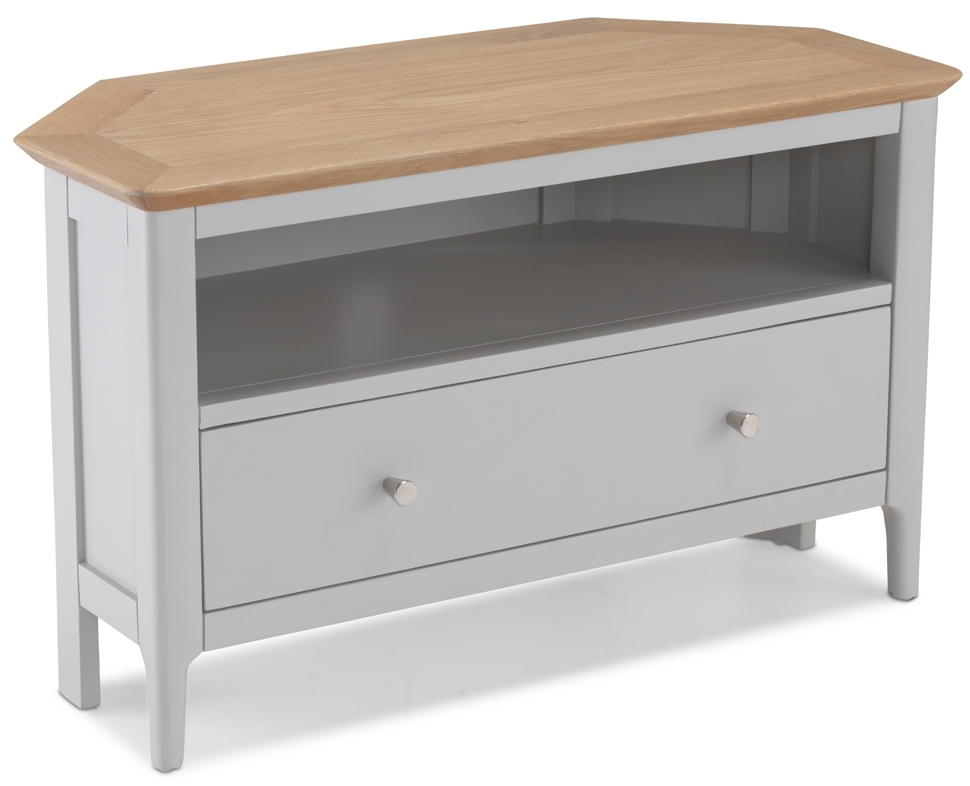 Almstead Grey And Oak Top Corner Tv Unit 87cm W With Storage For Television Upto 32in Plasma