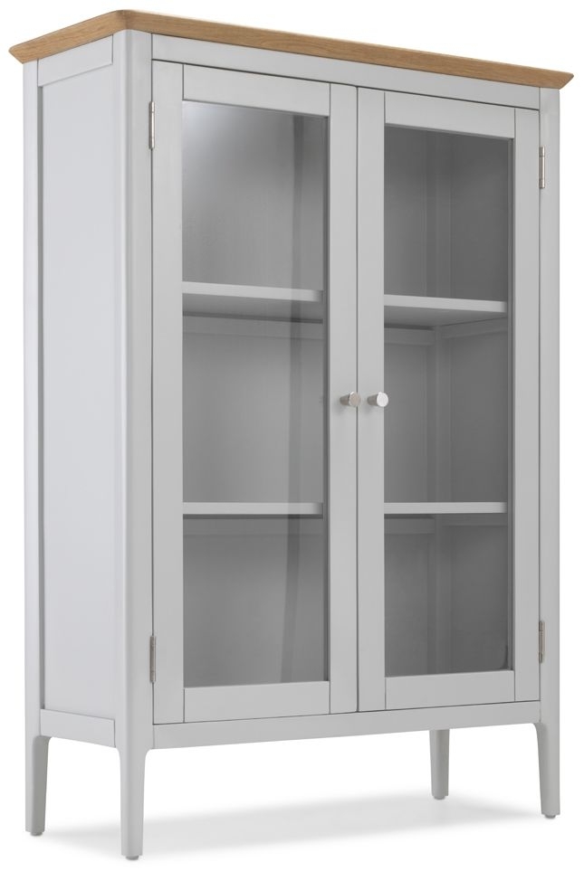Almstead Grey And Oak Top Glazed Low Display Cabinet 120cm H With 2 Glass Doors