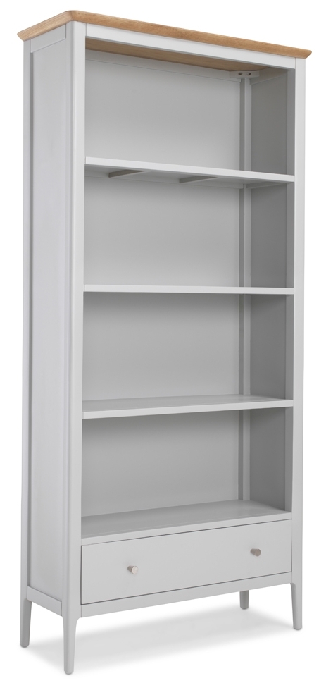 Almstead Grey And Oak Top Large Bookcase 185cm Tall With 1 Bottom Storage Drawer