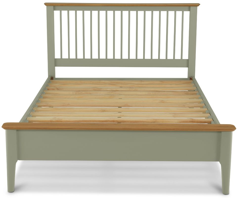Ancona Sage Green And Oak Top Bed Frame Low Foot End With Slatted Headboard