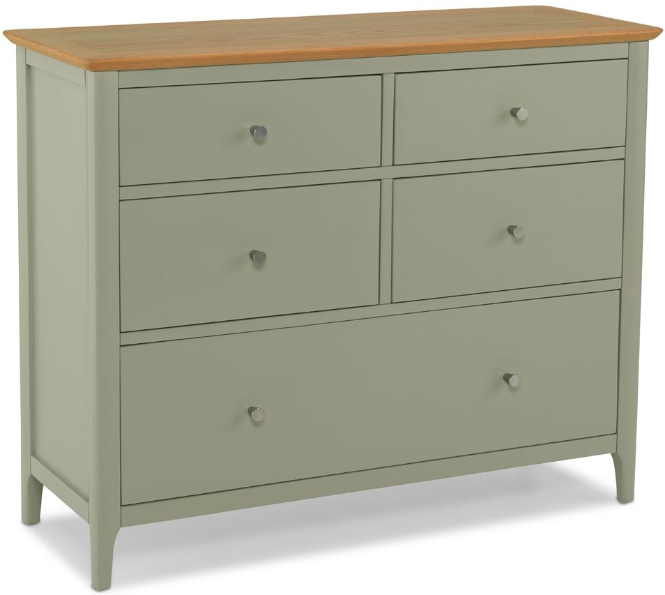 Ancona Sage Green And Oak Top Wide Chest 5 Drawers