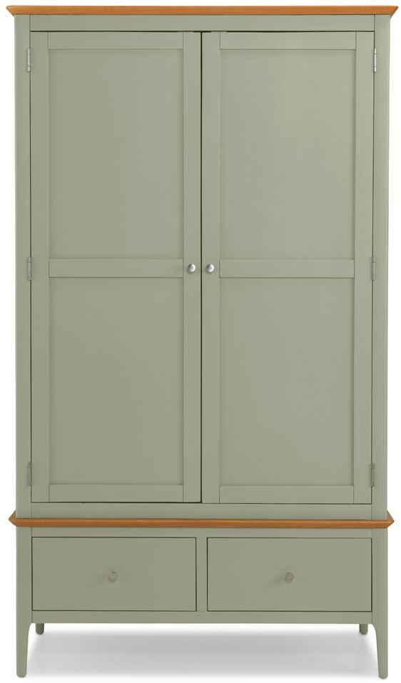 Ancona Sage Green And Oak Top Double Wardrobe 2 Doors With 2 Bottom Storage Drawers