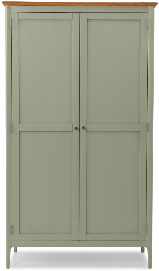 Ancona Sage Green And Oak Top Double Wardrobe All Hanging With 2 Doors