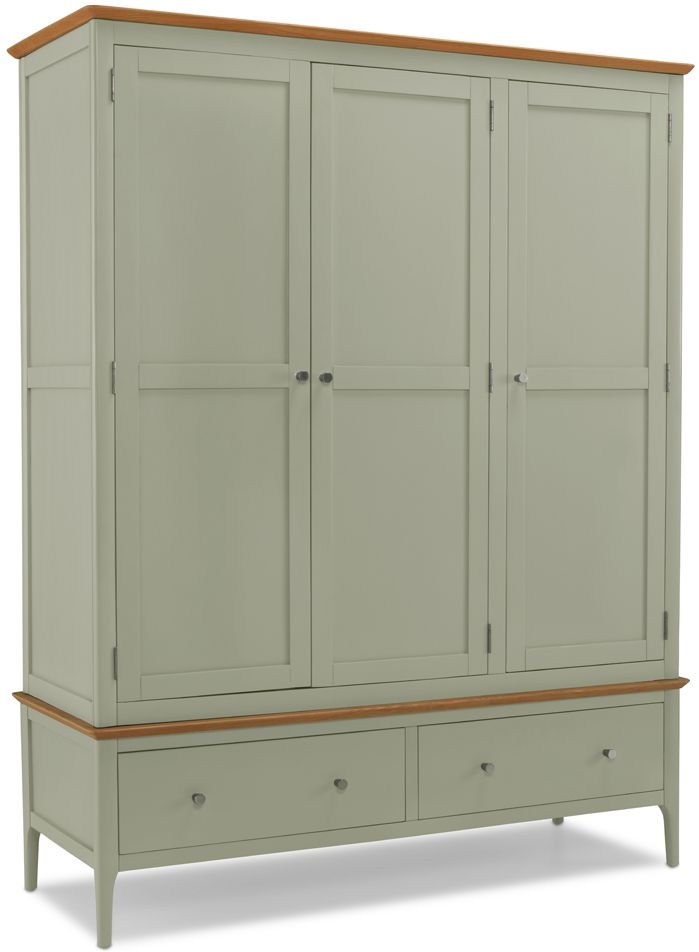 Ancona Sage Green And Oak Top Triple Wardrobe 3 Doors With 2 Bottom Storage Drawers