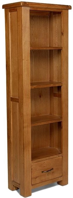 Arles Oak Narrow Bookcase 180cm H With 1 Bottom Storage Drawer