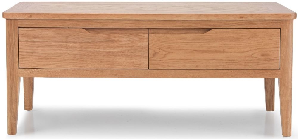 Asby Scandinavian Style Oak Coffee Table With 4 Drawers Storage