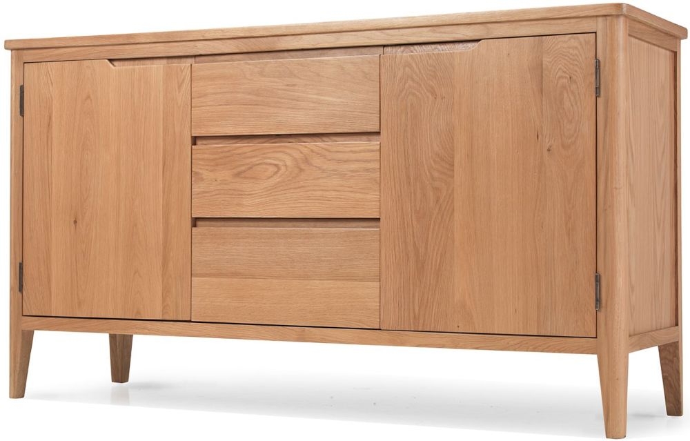 Asby Scandinavian Style Oak Large Sideboard 140cm W With 2 Doors And 3 Drawers