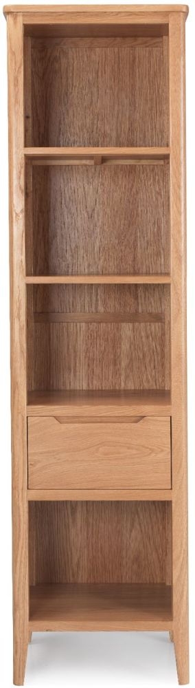 Asby Scandinavian Style Oak Narrow Bookcase 150cm H With 1 Storage Drawer