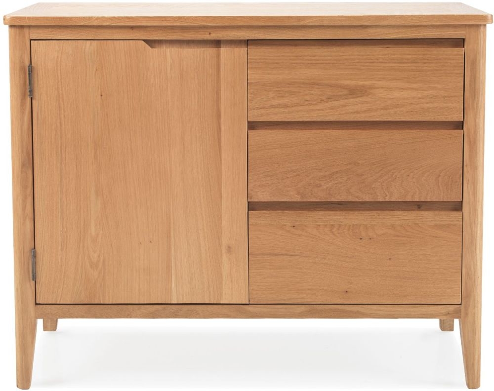 Asby Scandinavian Style Oak Medium Sideboard 97cm W With 1 Door And 3 Drawers