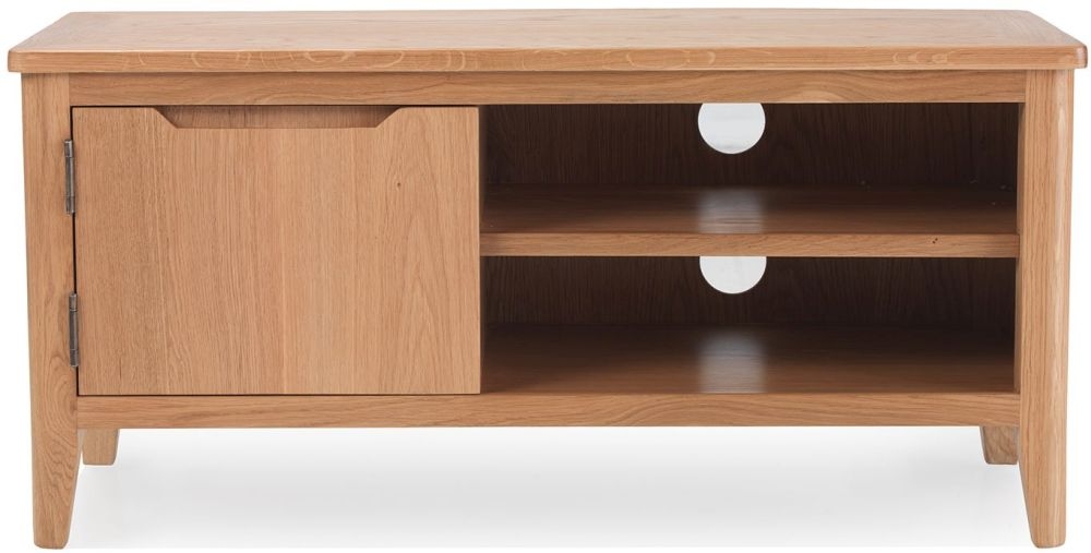Asby Scandinavian Style Oak Small Tv Unit 95cm W With Storage For Television Upto 32in Plasma