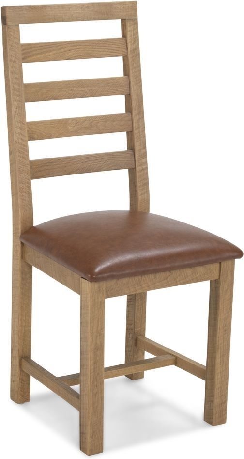 Bourg Rough Sawn Oak Dining Chair Ladder Back With Faux Leather Padded Seat Sold In Pairs