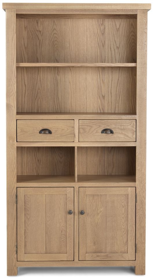 Bourg Rough Sawn Large Bookcase With Cupboard 186cm Tall With 2 Doors And 2 Storage Drawers