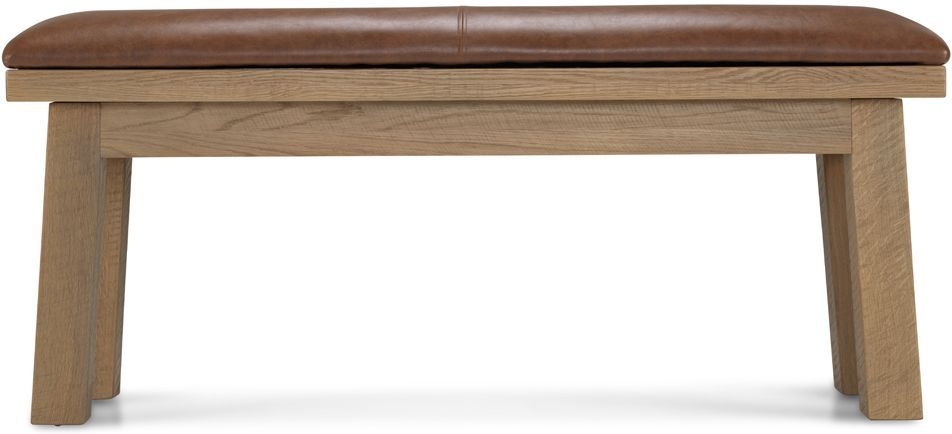Bourg Rough Sawn Oak Dining Bench With Brown Faux Leather Padded Seat