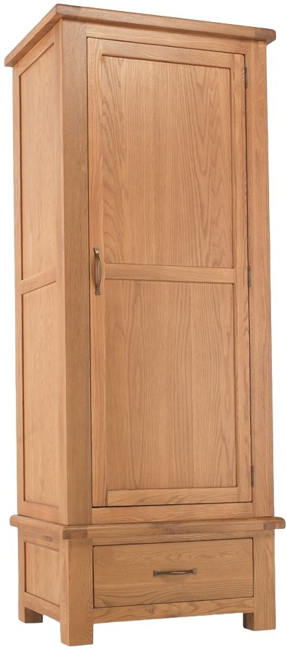 Bradburn Waxed Oak Single Wardrobe 1 Door With 1 Bottom Storage Drawer