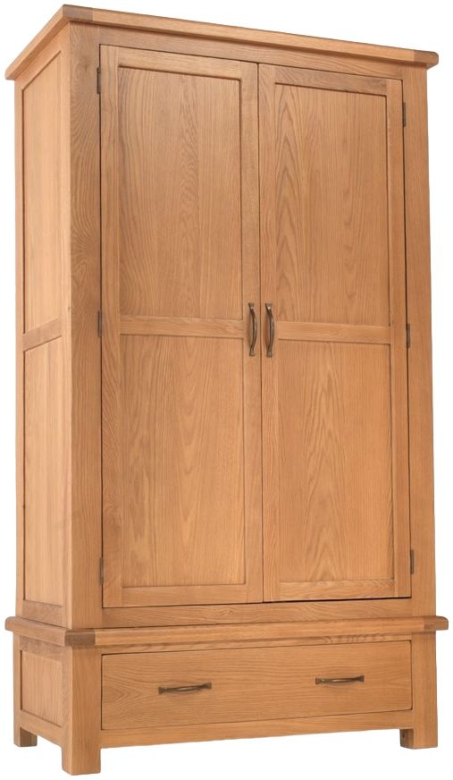 Bradburn Waxed Oak Double Wardrobe 2 Doors With 1 Bottom Drawer