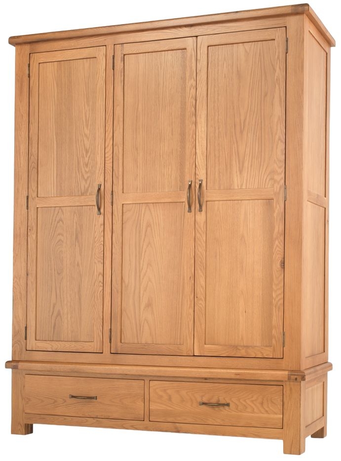 Bradburn Waxed Oak Triple Wardrobe 3 Doors With 2 Bottom Drawers