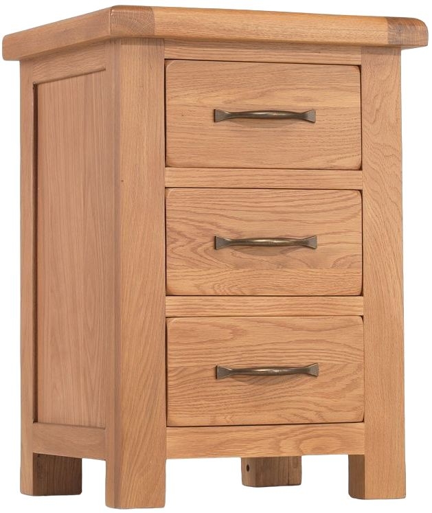 Bradburn Waxed Oak Narrow Bedside Cabinet 38cm W With 3 Drawers