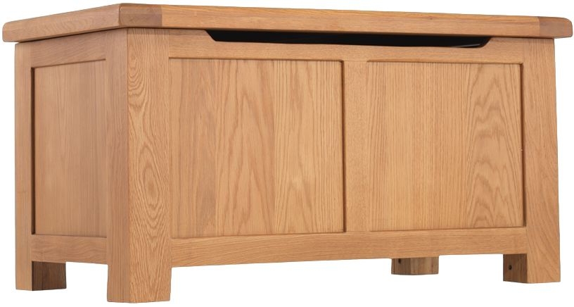 Bradburn Waxed Oak Ottoman Storage Box For Blanket Storage In Bedroom