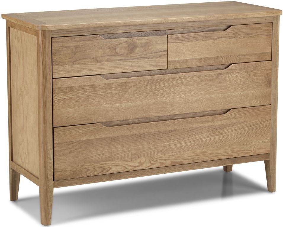 Bresca Scandi Style Oak Wide Chest 2 2 Drawers Curved Edges