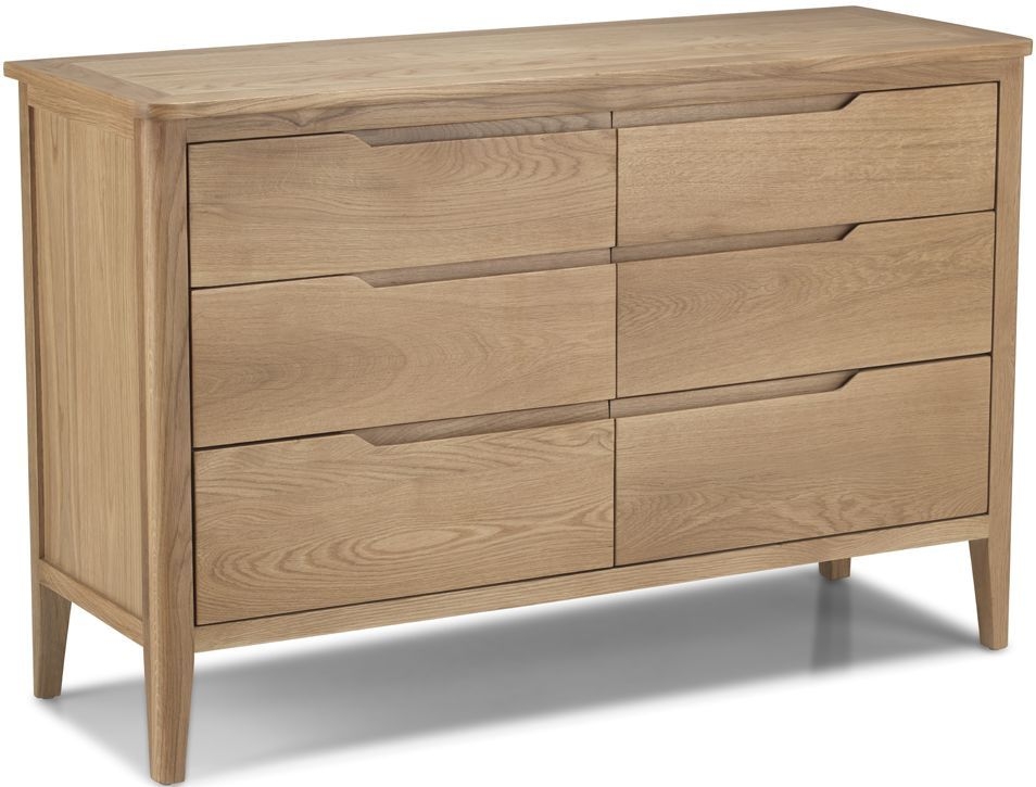 Bresca Scandi Style Oak Wide Chest 6 Drawers Curved Edges