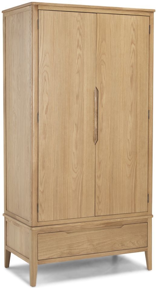 Bresca Scandi Style Oak Double Wardrobe 2 Doors With 1 Bottom Storage Drawer