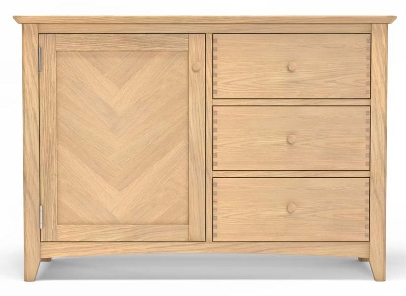 Celina Parquet Style Light Oak Small Sideboard 100cm W With 1 Parquet Door And 3 Drawers