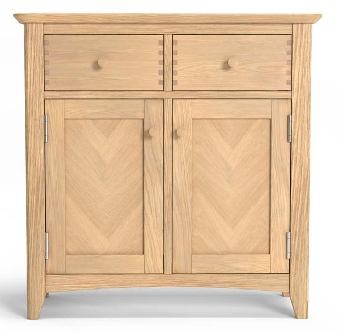 Celina Parquet Style Light Oak Compact Sideboard 80cm W With 2 Parquet Doors And 2 Drawers