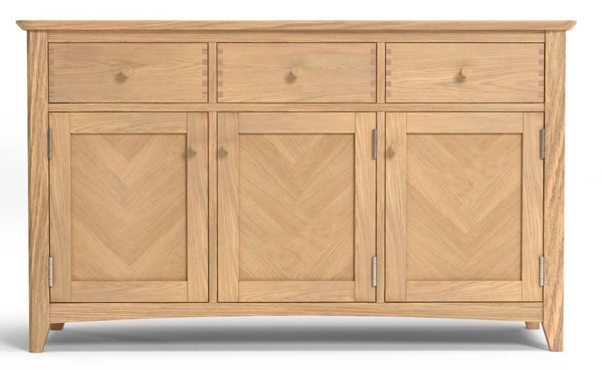 Celina Parquet Style Light Oak Large Sideboard 135cm W With 3 Parquet Doors And 3 Drawers