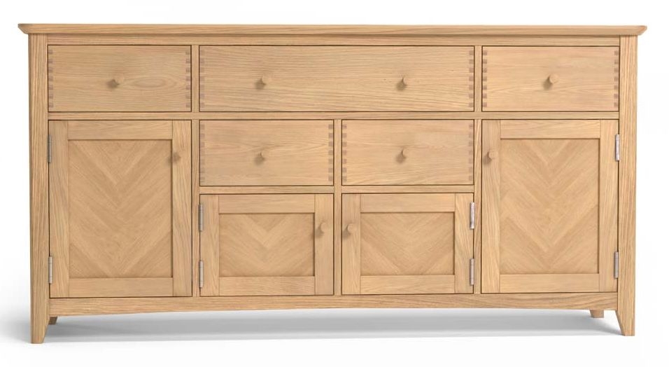 Celina Parquet Style Light Oak Extra Large Sideboard 170cm W With 4 Parquet Doors And 5 Drawers