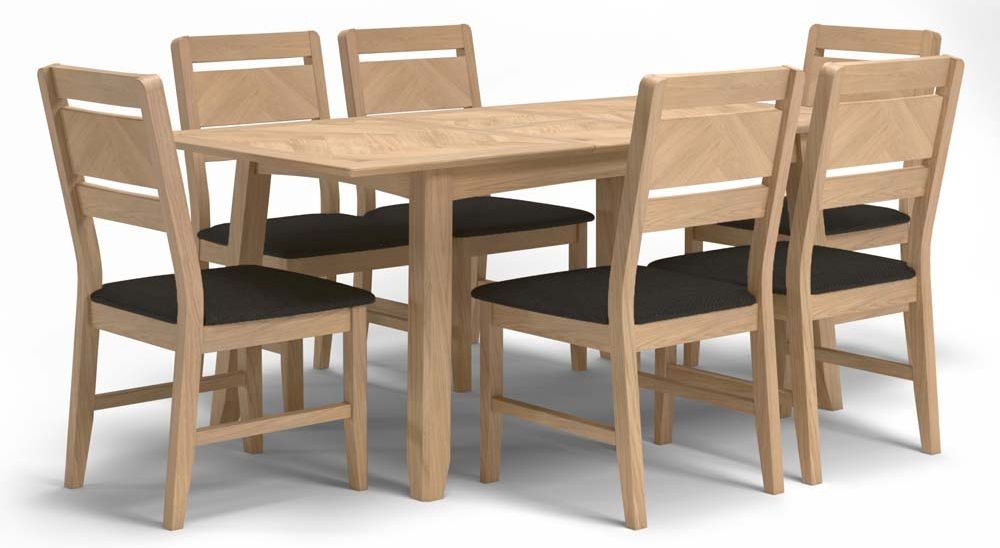 Celina Parquet Style Light Oak Extending Dining Set 140cm To 180cm Rectangular Top Seats 4 To 6 Diners 6 Chairs